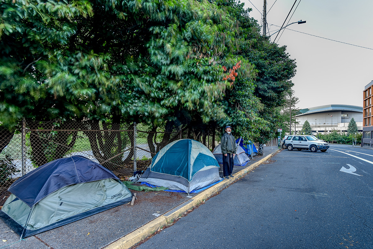 People camp on North Williams near the Moda Center