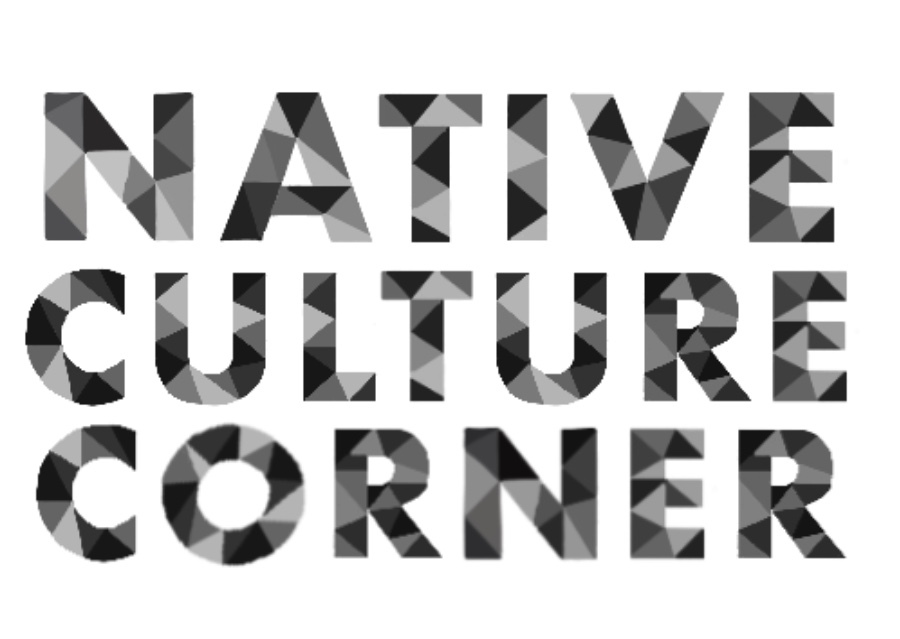 Text in all caps says, "Native Culture Corner" with a triangle mosaic pattern inside each letter.
