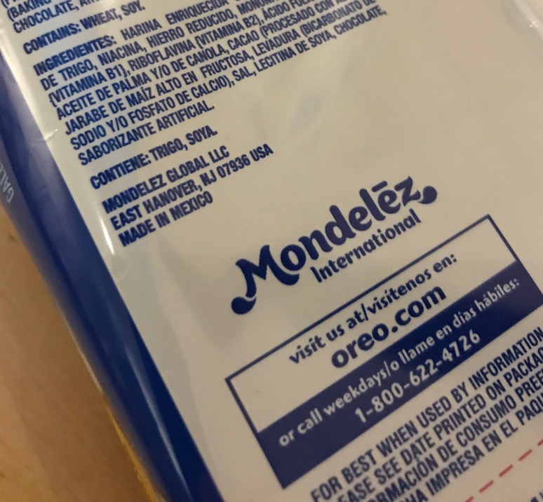 Oreo package shows "Made In Medico" label