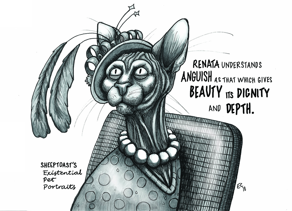 Sheeptoast editorial cartoon: Existential Pet Portraits – Renata