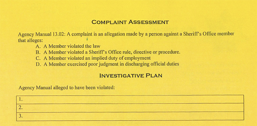 A neon yellow document titled "complaint assessment"