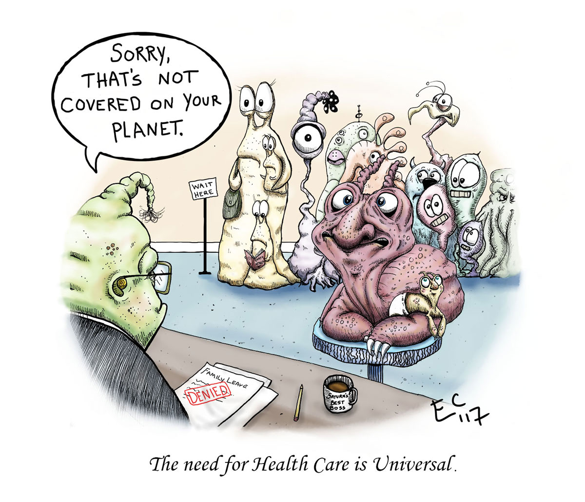 Sheeptoast editorial cartoon: Universal Health Care