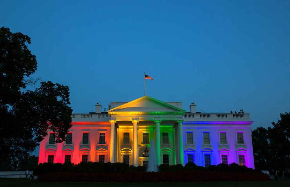 White House with rainbow lights