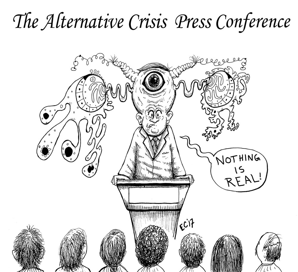 Editorial cartoon: The alternative crisis press conference