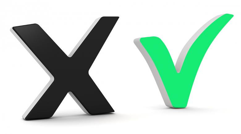 An X and a green check mark