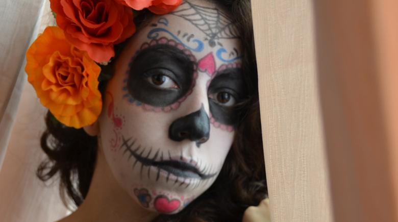 Face painted for Day of the Dead