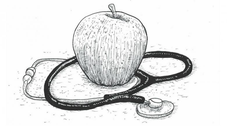 Illustration of a stethoscope and an apple