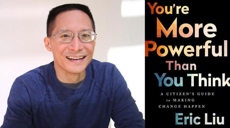 Eric Liu portrait and cover of his book