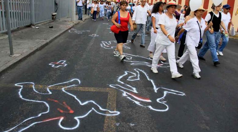 Chalk outlines represent people killed