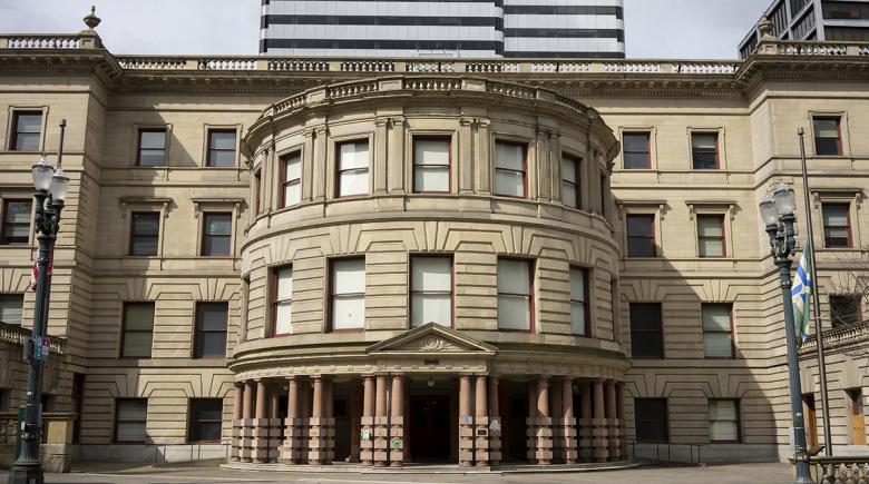 A photo of the outside of Portland City Hall building.