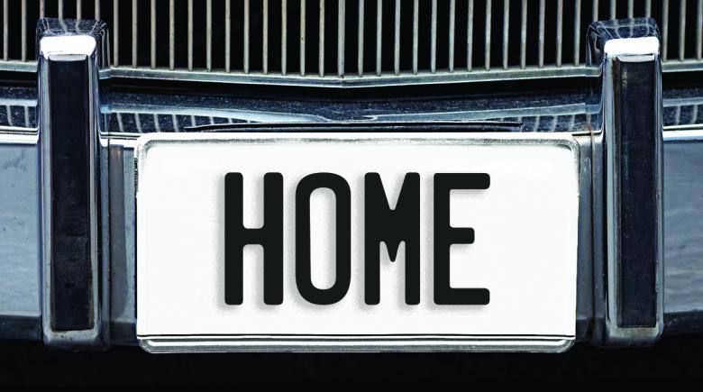 Car license plate that reads: HOME