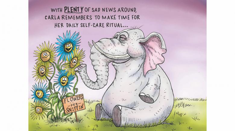 Sheeptoast editorial cartoon: Self-care