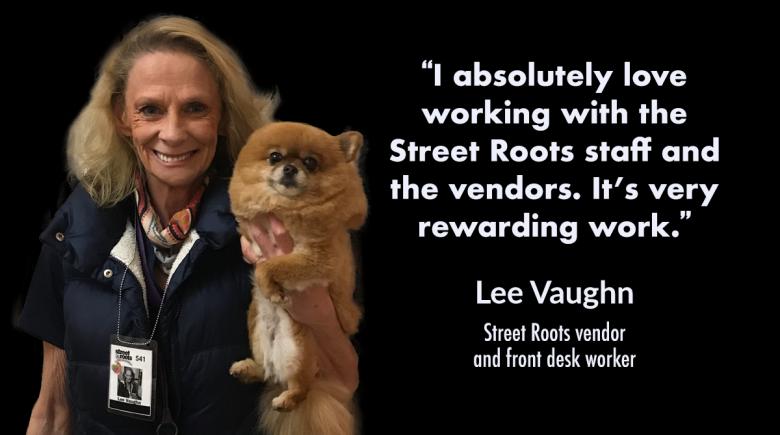 Street Roots vendor Lee with her dog