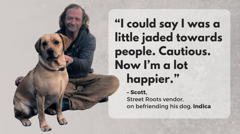 Street Roots vendor Scott and Indica