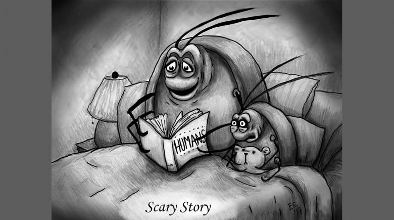 Sheeptoast editorial cartoon: Scary Story