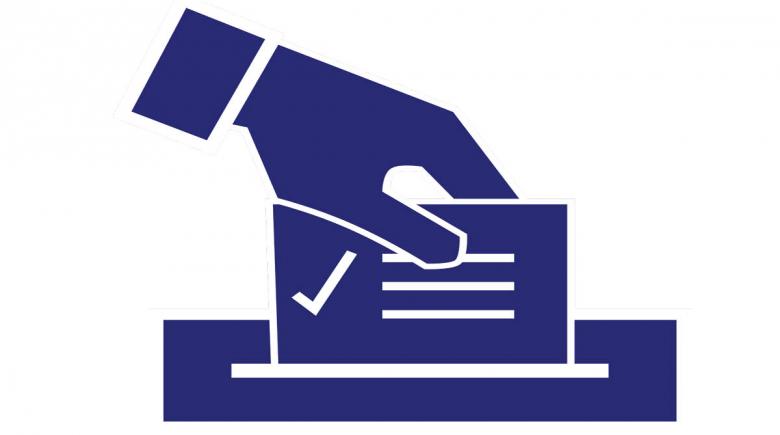 Illustration of hand putting ballot into box