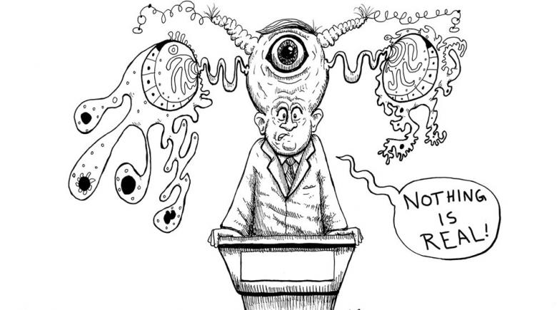 Editorial cartoon: The alternative crisis press conference