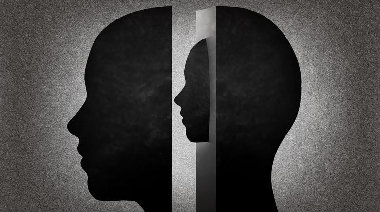 Mental illness illustration of two heads